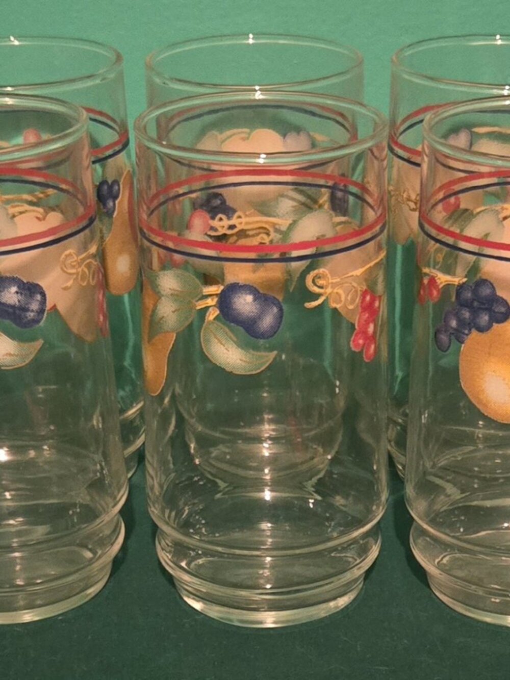 VTG Corelle Abundance 5.75" Tall Drinking Tumbler Glasses Fruit Set of 6 EUC